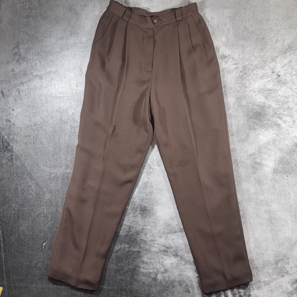 Ingenuity Vintage Brown Pleated Trousers High Waist Tapered Dress Pants 7103 10